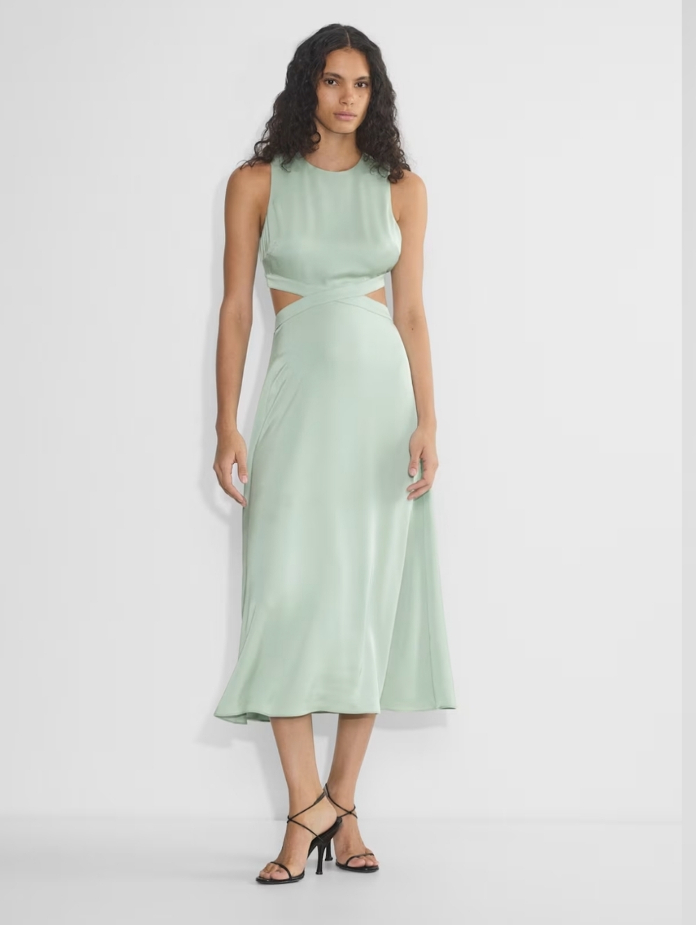 Aritzia Babaton Cella Cutout Satin Dress in Sage NWT XL